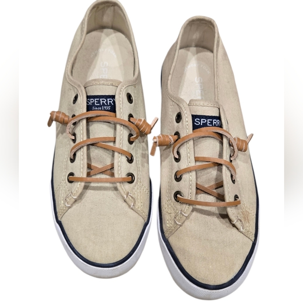 Sperry Women's Beige Canvas Boat Shoes resort wear athleisure